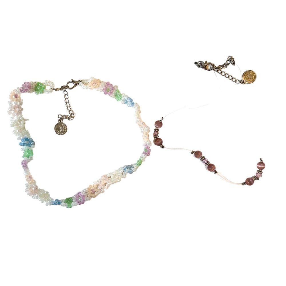 Brooklyn & Bailey Lash Next Door Beaded Necklace Choker Set Summer Colorful Y2K